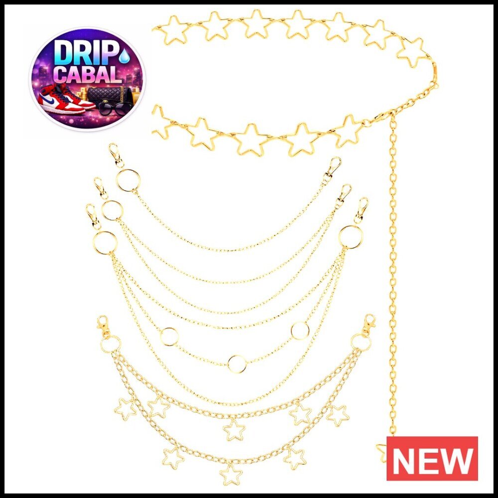 5 Piece Chain Belt Set Y2K Punk Accessories Adjustable Waist Chains for Jeans